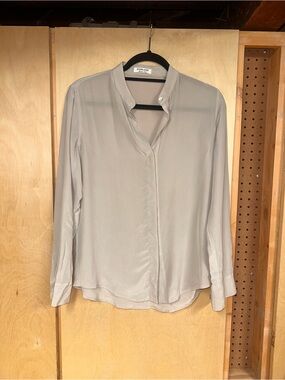 Everlane Light Gray Button-Down Silk-Blend Mandarin Collar Shirt